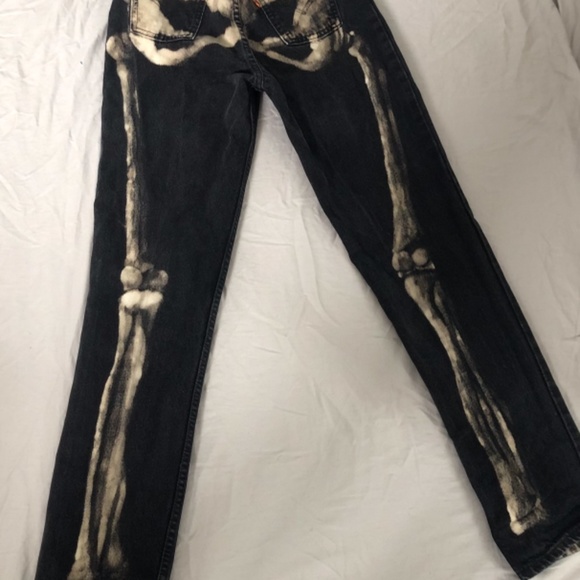Vintage Black Levis jeans 634 Orangetag y2k handpainted skeleton bleach design - Picture 4 of 6